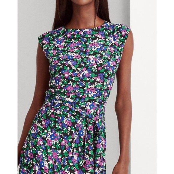 Lauren Ralph Lauren Georgette Cap Sleeve A-Line Floral Dress Women Size 10 (A6) - Picture 2 of 16